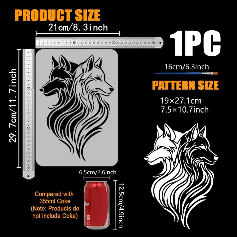 Two-Headed Wolf Stencil with Paint Brush