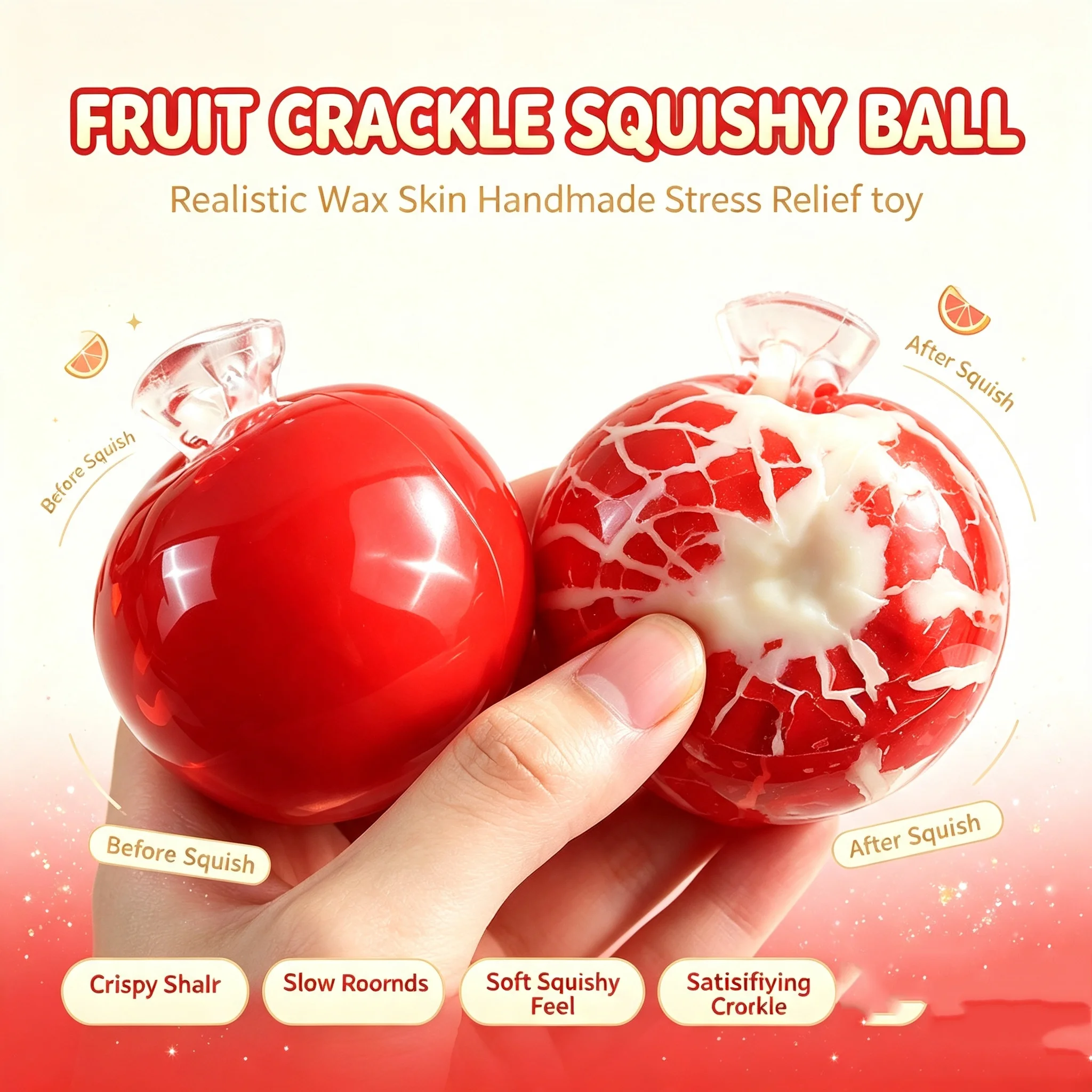 Simulated Fruit Crunchy Squishy Wax Ball Stress Relief Fidget Slow-Rebound Handmade Desk Decor with Anxiety-Relief Benefits