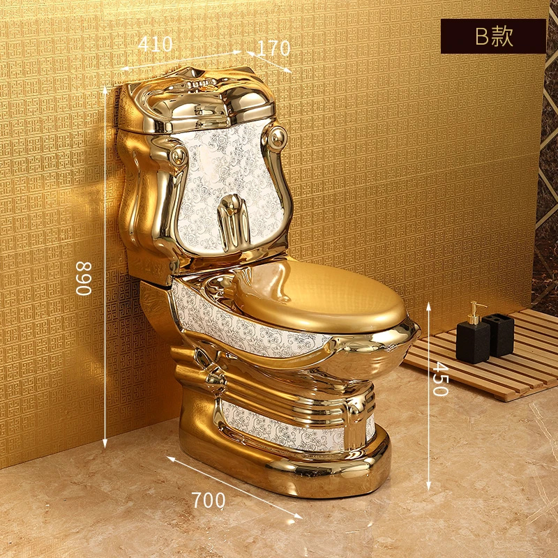 

European-Style Golden Toilet Color Gold Retro Domestic Mute Household Toilet Large Diameter Deodorant Color Toilet Bathroom