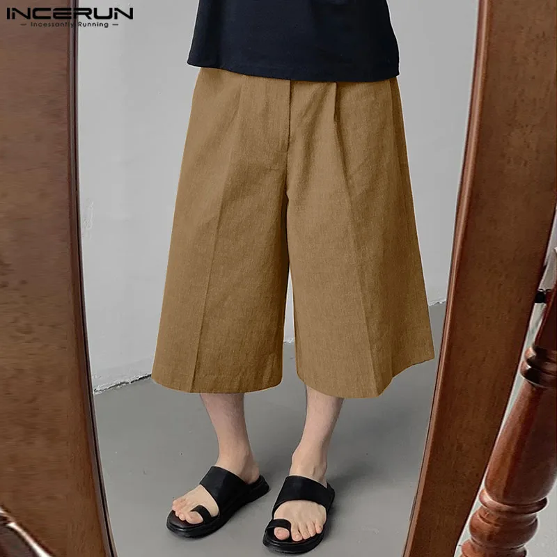 

INCERUN Men's Wide Leg Pants Solid Color Loose Summer Joggers Casual Men Bottoms Streetwear 2024 Fashion Leisure Trousers S-5XL