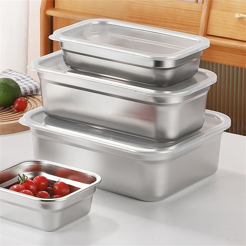 Stainless Steel Bento Lunch Box with Lid Refrigerator Fresh-Keeping Food Container Preservation Box Picnic Storage Box Crisper