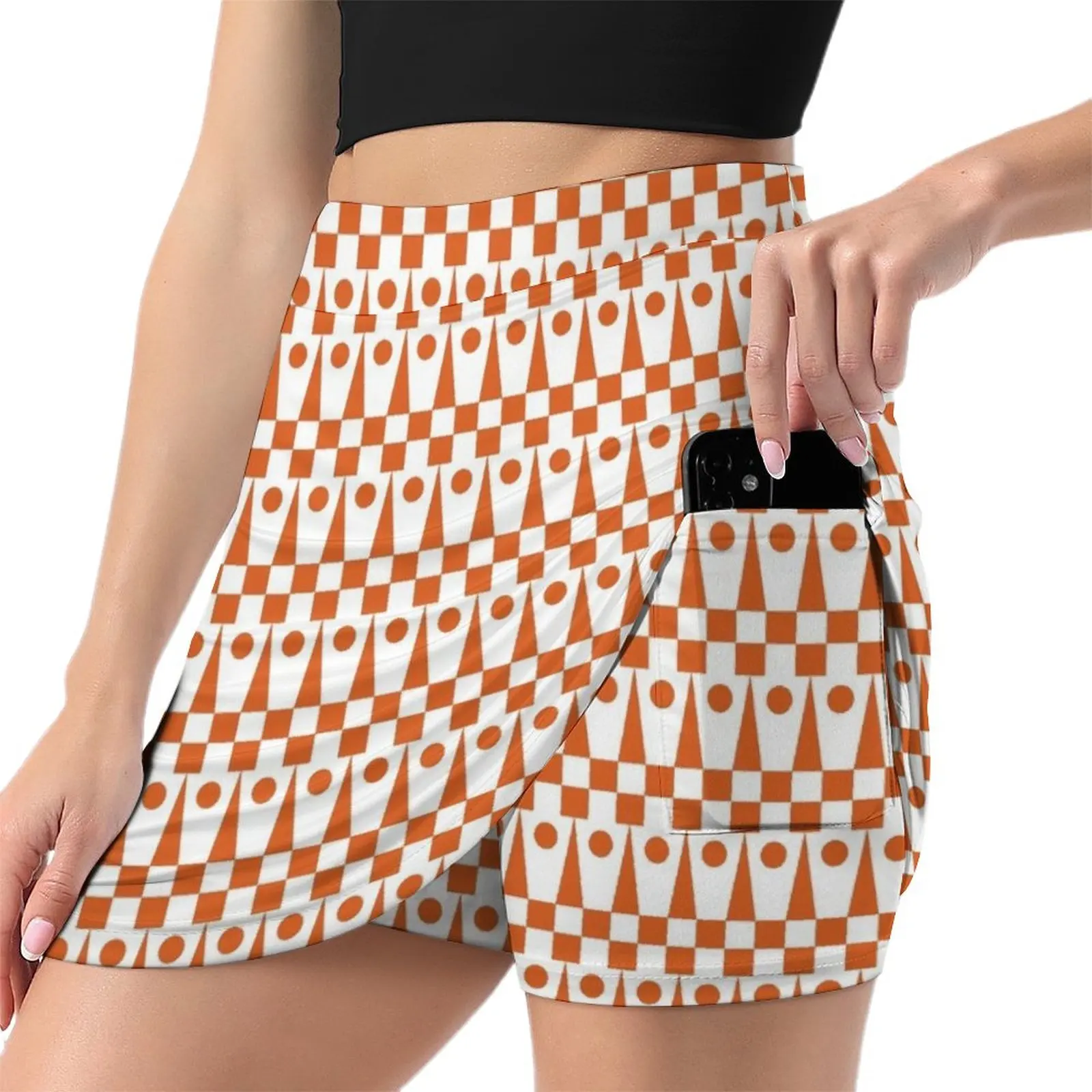 Geometric Pattern II Burnt Orange and White Light proof trouser skirt Woman clothing skirts for women