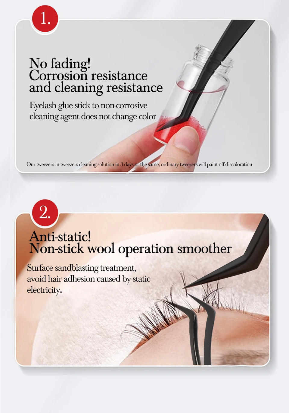 AGUUD Wimpernverlängerungspinzette, hochpräzise Pinzette aus Edelstahl, antistatisch, präziser Clip für Volumenfächer, professionelles Werkzeug – Detail 12