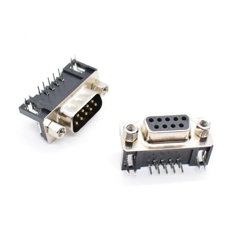 10PCS DB9 Female Male PCB Mount D-Sub 9 pin PCB Connector RS232 Connector 90-degree bent needle DR9