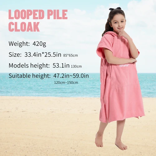 Imagen 2 del producto Hiturbo Toalla con capucha para natación para niños, poncho de Surf, bata cambiante, toalla cambiante de microfibra de secado rápido con bolsillo y capucha