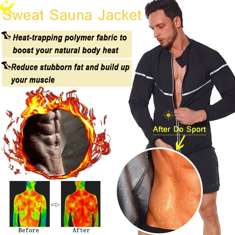 

Sauna Jacket for Weight Loss Man Long Sleeve Zipper Sweat Top Slimming Body Shaper Exercise Workout Sportwear Fat Burner