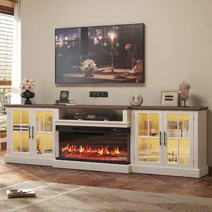 98" Farmhouse TV Stand with 36" Fireplace for TVs up to 100", Media Entertainment Center with Adjustable Shelves, Customized