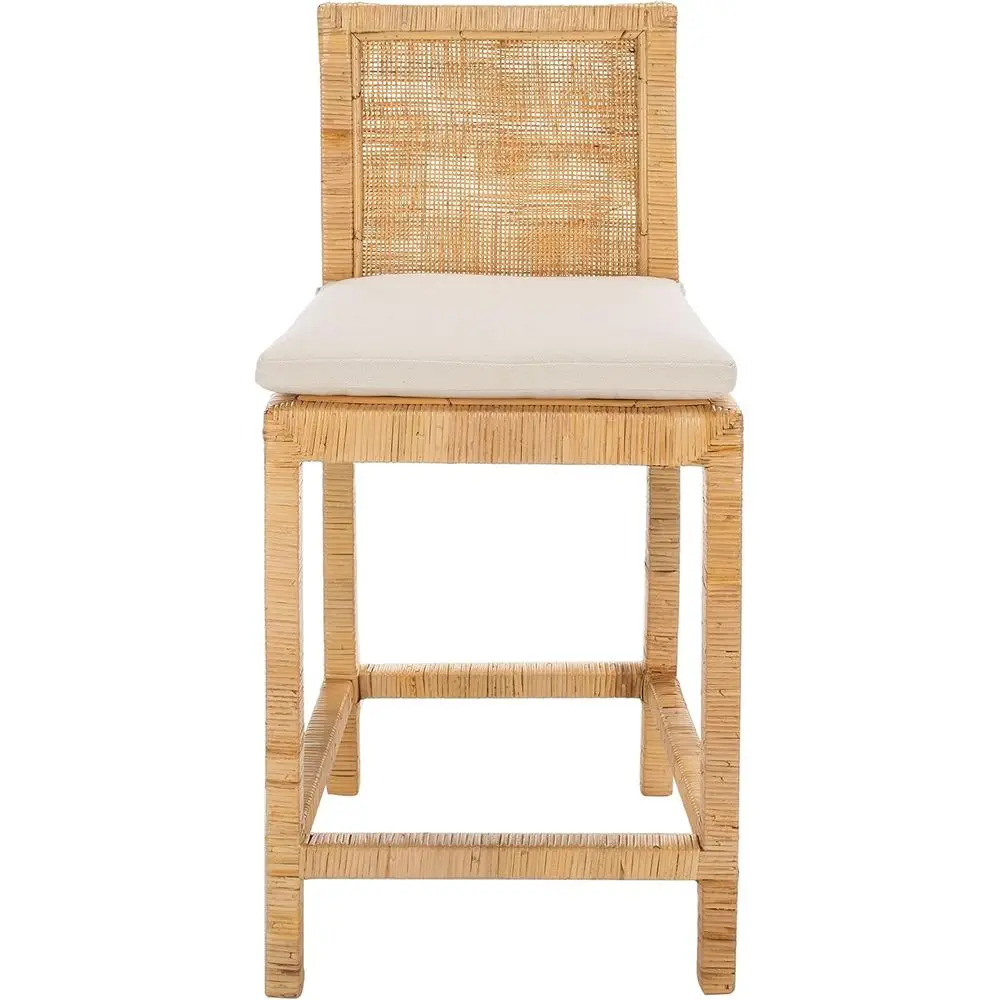 

24-inch Natural Cane and White Solid Wood Counter Stool with Cushion, Fully Assembled Home Collection