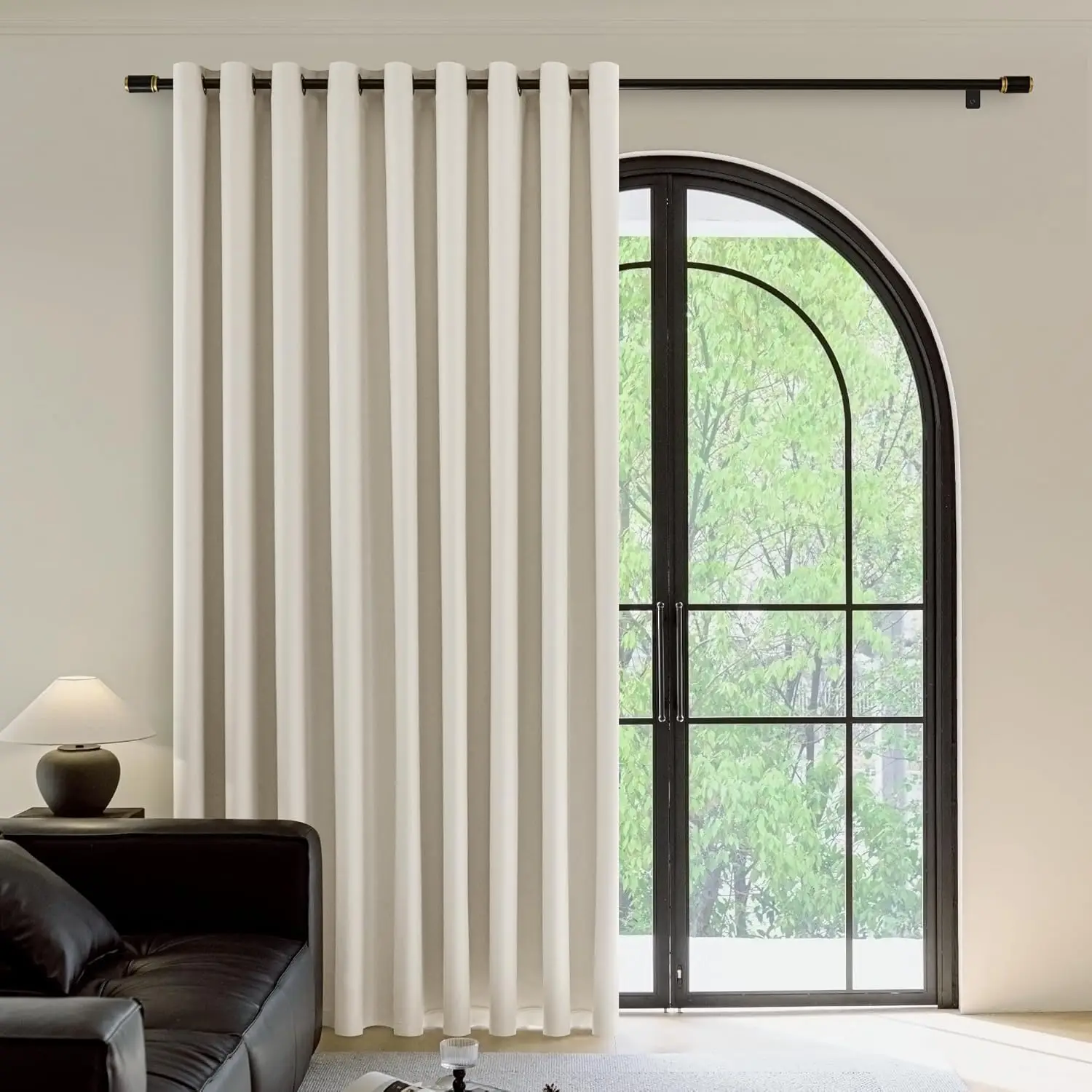 

100% Beige Blackout Sliding Glass Door Curtains 84 inch Length, Grommet Extra Wide Living Room Divider Curtains, Ther