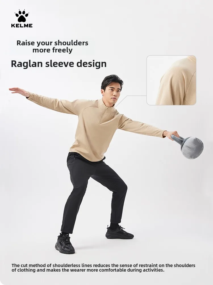 Kelme Men's Half-zip Sweatshirt Windproof Knitted Long-sleeved Outdoor Sports Warm Training Pullover Quick-drying Football Top