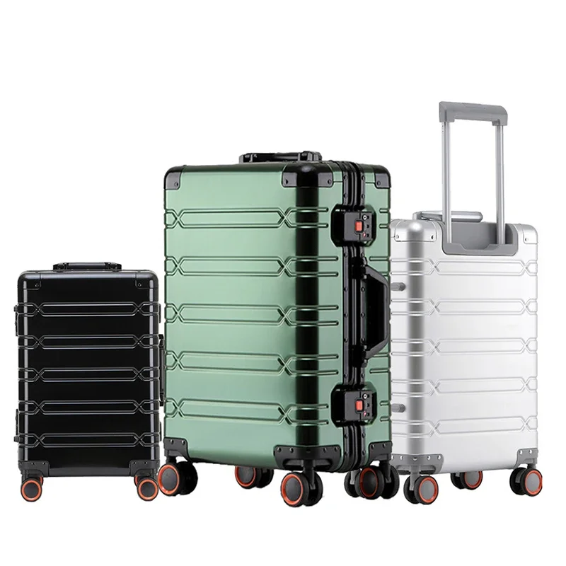 100% อลูมิเนียม-แมกนีเซียมกระเป๋าเดินทางแพคเกจ Solid Rolling Trunk รถเข็นกระเป๋าเดินทาง Carry-On Cabin กระเป๋าเดินทาง 20 24 29 นิ้ว