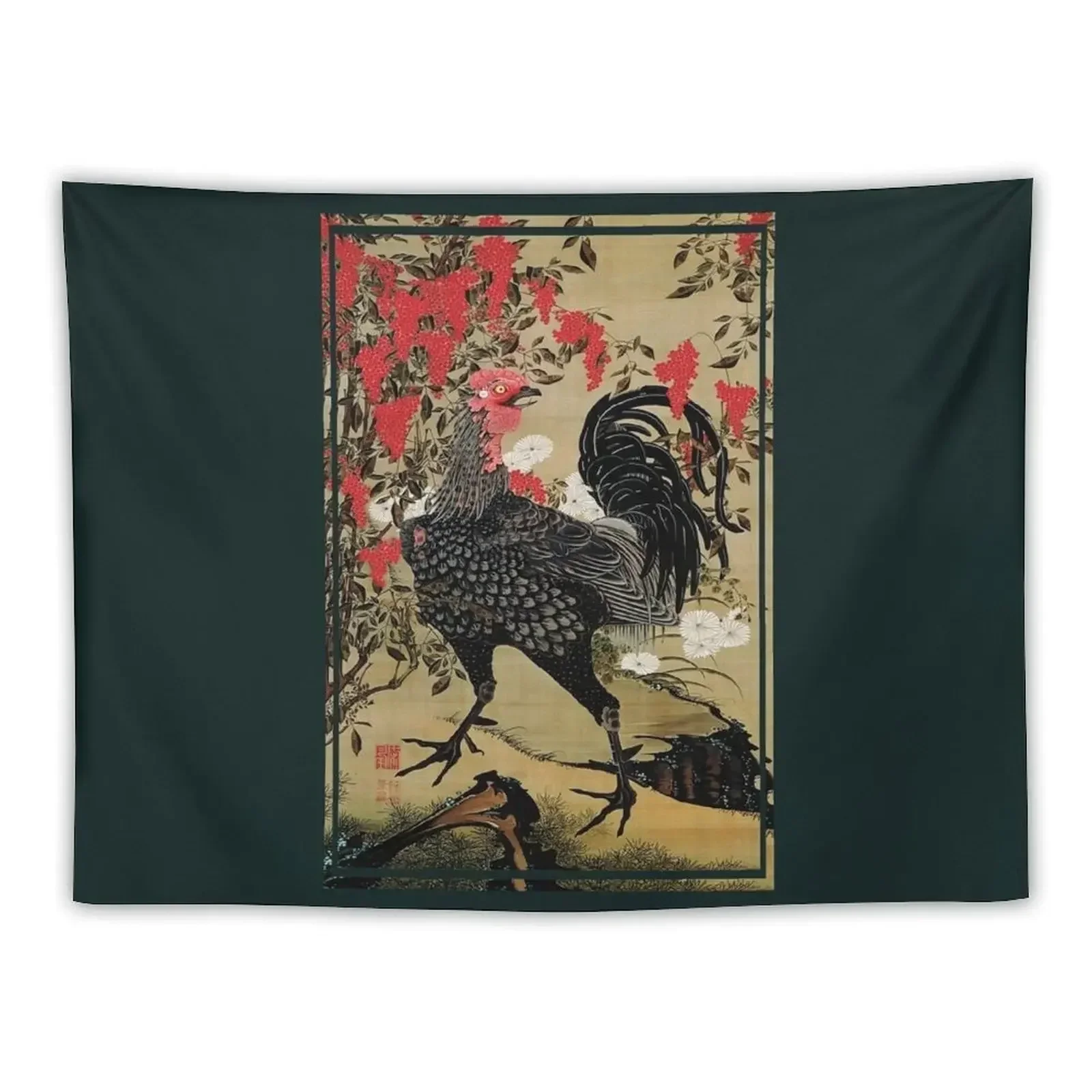 

Nandina and Rooster by Ito Jakuchu Tapestry Aesthetic Room Decors Decoration Wall Tapestry