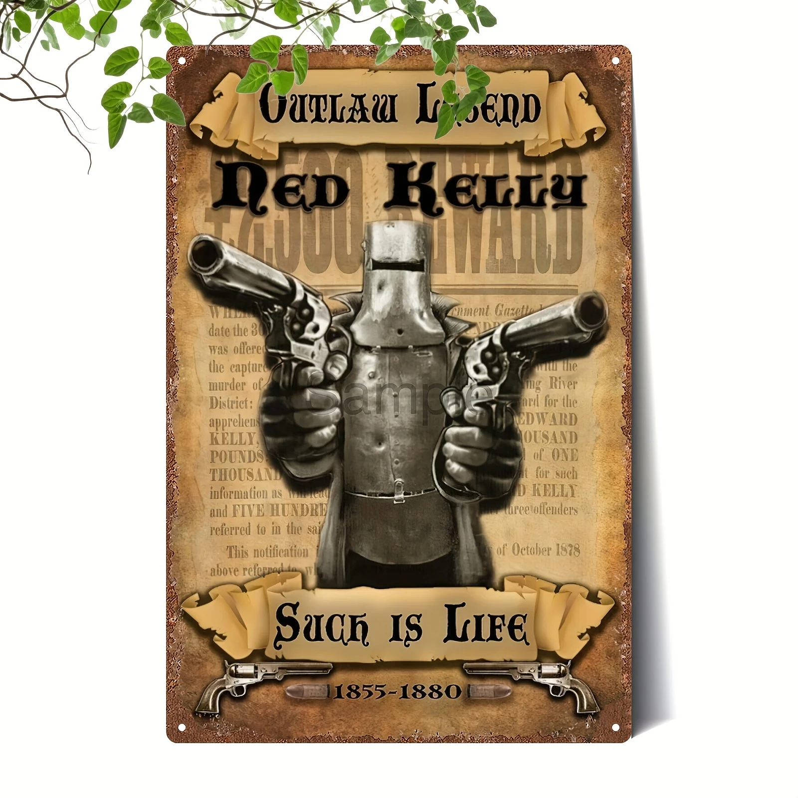 Letrero de metal vintage Ned: decoración rústica de leyenda del outlaw australiano para cueva de hombre, bar o jardín, estilo retro de granja, Indo