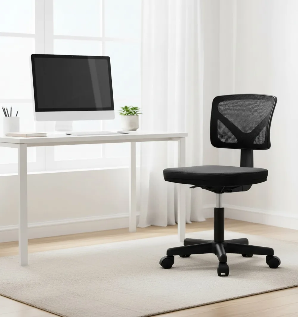 

Эргономичный офисный стул без подлокотников, набор из 2 шт., регулируемый поворотный рабочий стул с дышащей сетчатой спинкой для небольших помещений, черный