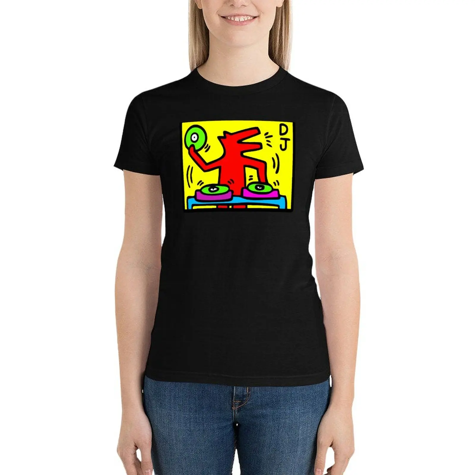 Kei.th Ha.ring - D.J19.88Talking HeadsAb.stractPop Art Active T-Shirt Short sleeve tee shirts graphic tees clothes for Women