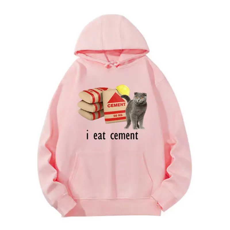 I Eat Cement Funny Cat Meme Graphic Hoodies Men Women Fashion Vintage Humor Hoodie Male Fleece Long Sleeve Pullovers Sweatshirt