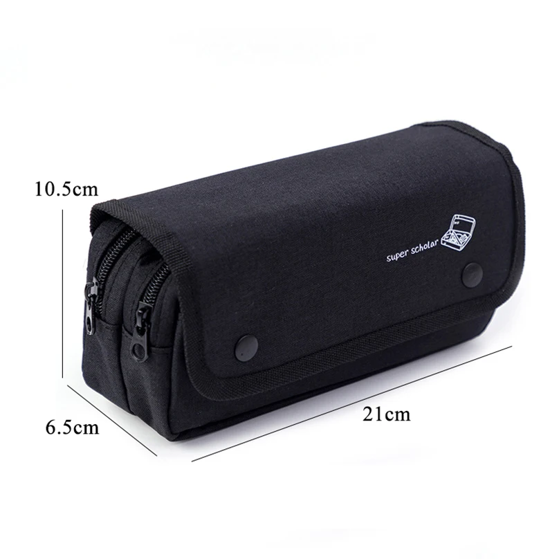 Imagem -03 - Coreano Grande Capacidade Black Pencil Case Papelaria Pen Pouch Material Escolar