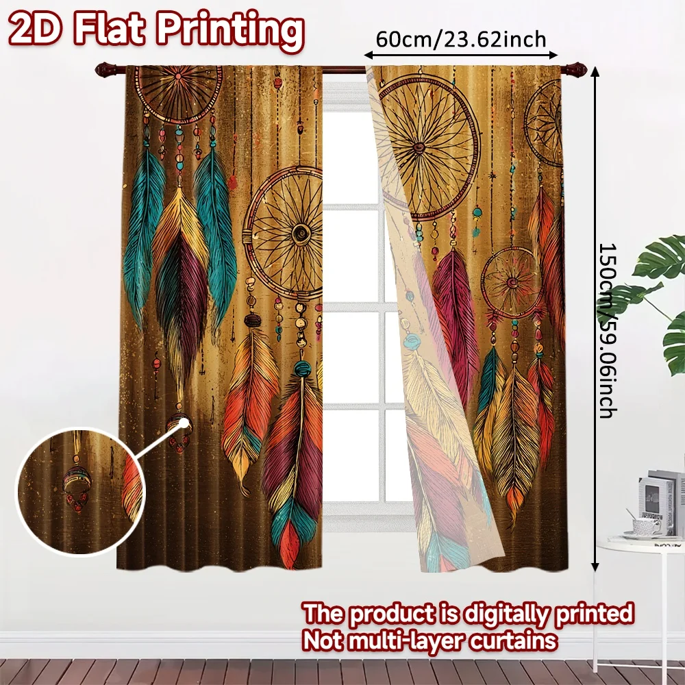 2D flat printing 2pcs Party Window Curtains Colorful Dreamcatcher Feathers(1) Digital Printed Polyester Drapes Family Party