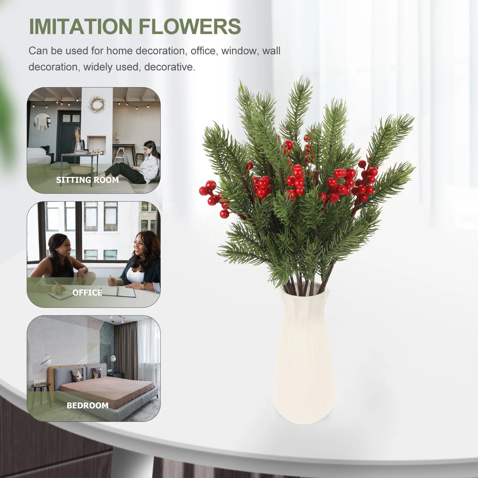 

12Pcs Artificial Pine Needle Stems Xmas Garland Berry Picks Realistic Pine Branches Wreath Holiday Home Decor Artificial Leaves