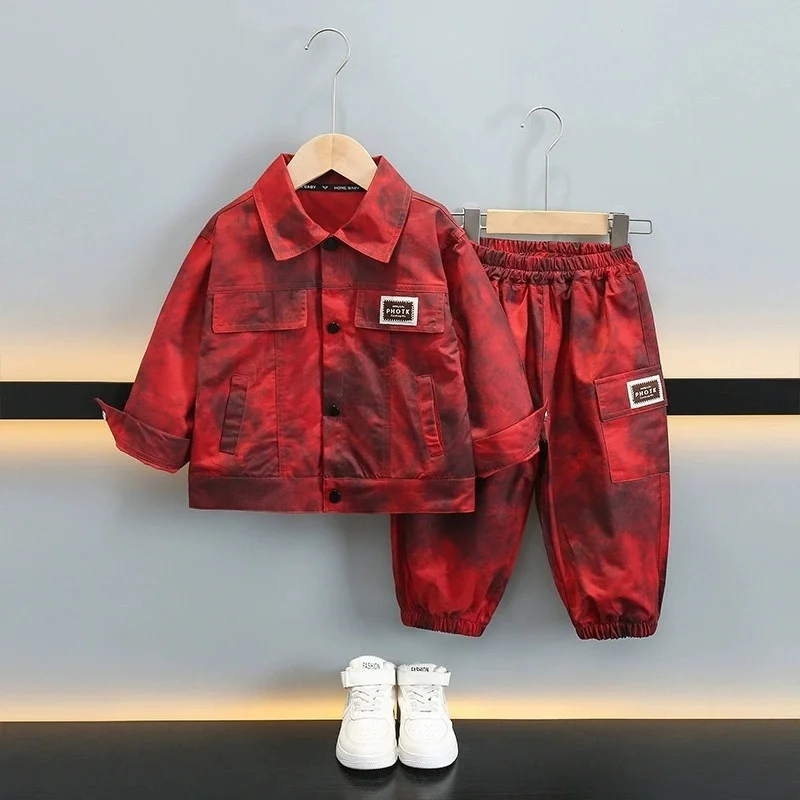 Boys' 2-piece Spring/autumn Set 2026 New Red Stylish Casual Outfit, Teen Clothing, Children's Gift for Ages 2-10Y