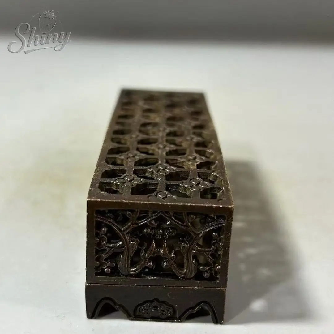 Antique Four-Legged Incense Burner with Floral Bird Motifs Openwork Rectangular Incense Burner