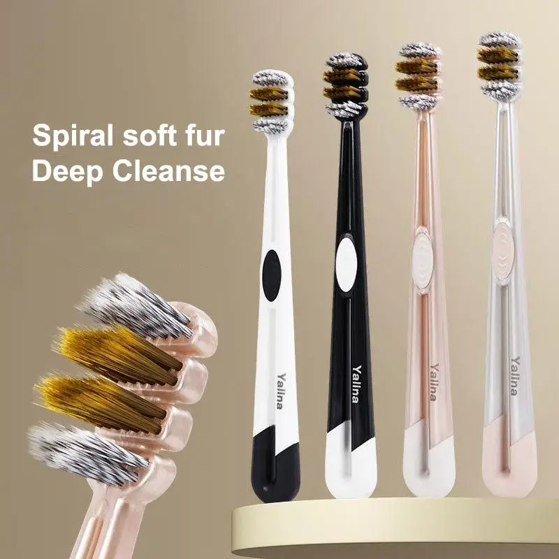 

Набор из 2 зубных щеток с 3 головками, широкой конструкцией, мягкой и жесткой щетиной, для глубокой чистки, отбеливания и освежения дыхания, для взрослых