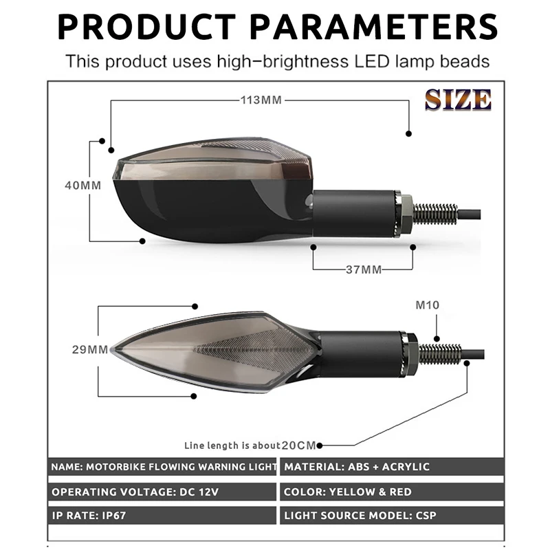 Universal Moto Turn Signal light turn flowing Arrows led motorcycle Warning taillight Flashing led motorcycle indicator lamp