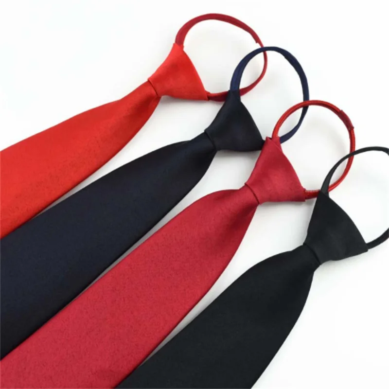 Vorgebundene Schmale Reißverschluss-Krawatte für Herren, 5cm, Einfarbig, Slim Fit für Unterhaltung und Partys, Rot, Schwarz, Blau