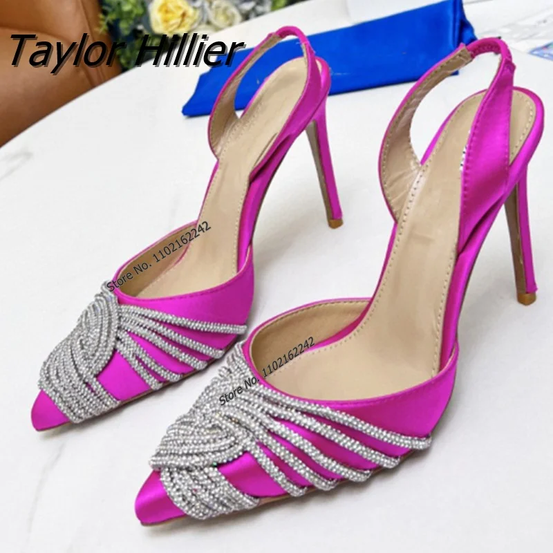 New Pointed Toe Pumps Women'S Shoes Rhinestone Back Elastic Strap Shallow Mouth High Heels Sexy Fashion Casual Dress Shoes