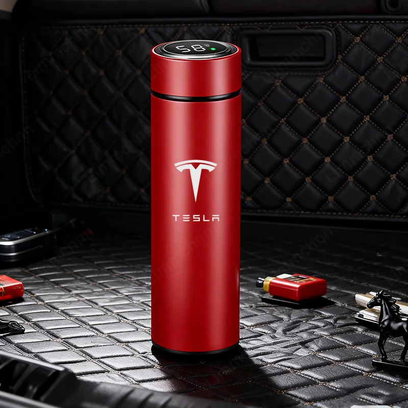 

For Tesla Model 3 Model S X Y Roadster SpaceX Temperature Display Thermos Cup Stainless Steel Divided Thermos Bottle Car Sticker