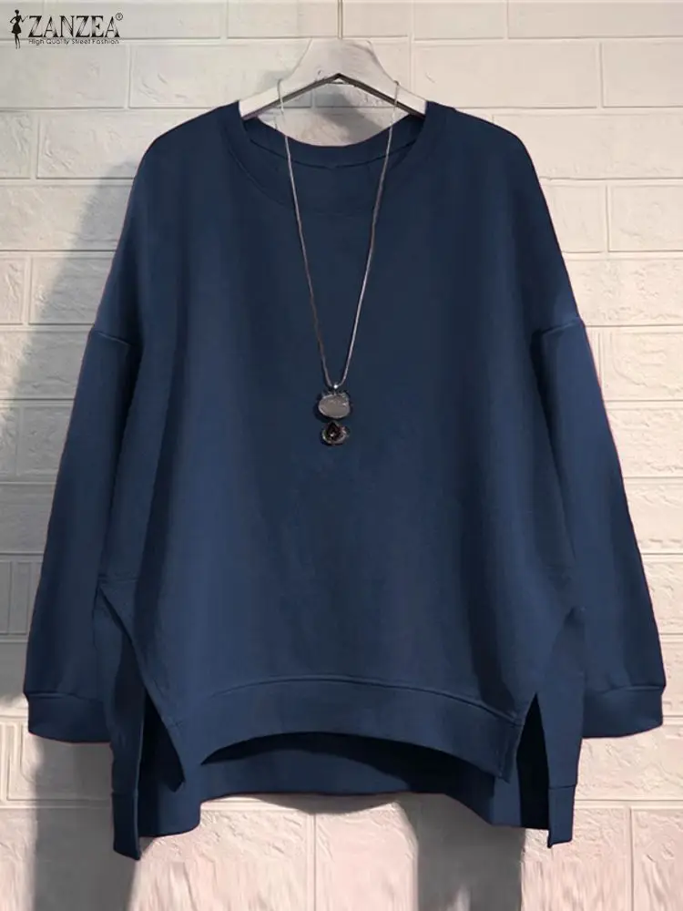 ZANZEA 女性ヴィンテージ秋スウェットプルオーバートップス 2025 長袖ジャンパー冬 O ネックカジュアルルーズ固体女性スウェット