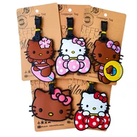 Cute Cat Luggage Label Girls Travel Luggage Tag Bowtie Cat Suitcase ID Address Holder Baggage Boarding Portable Ticket Case