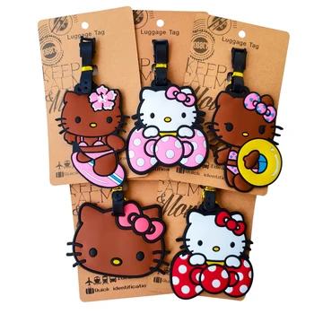 Cute Cat Luggage Label Girls Travel Luggage Tag Bowtie Cat Suitcase ID Address Holder Baggage Boarding Portable Ticket – view 1