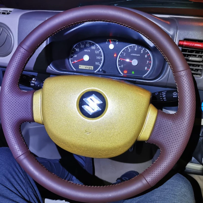 

Hand Stitched non-slip Dark brown Genuine Leather Car Steering Wheel Cover For Suzuki Landy