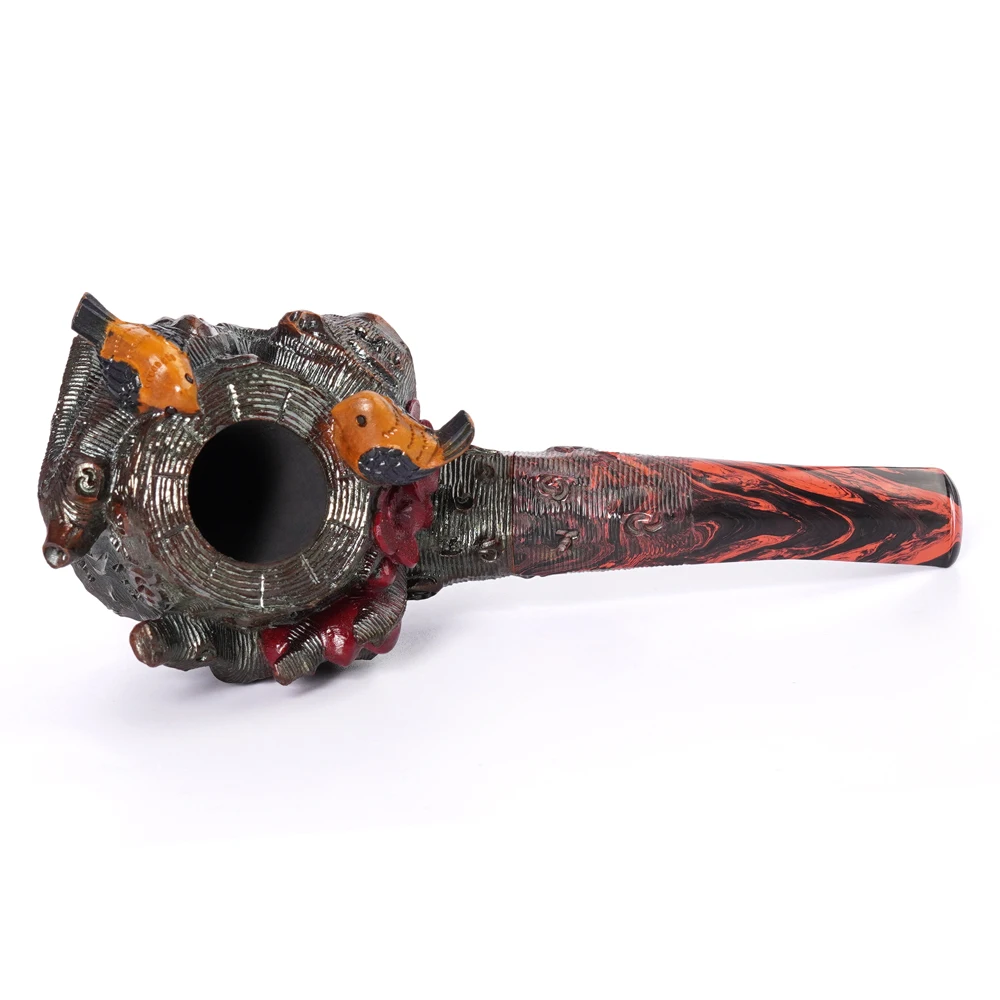 handmade tobacco pipe, solid wood pipe, pipe carved with flower and tree, vulcanized rubber pipe mouthpiece, imported briar pipe