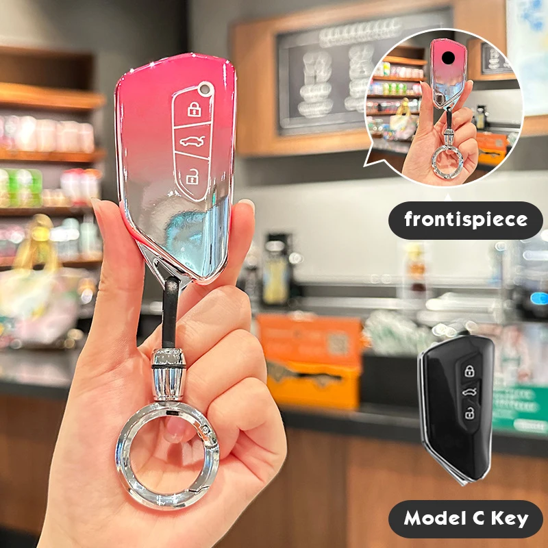 

Sakura Pink Tpu for VW Golf 8 Mk8 GTI GTD R ID3 ID4 2020 3 Button Remote Smart Car Key Case Cover FOB RING Keyring Accessories