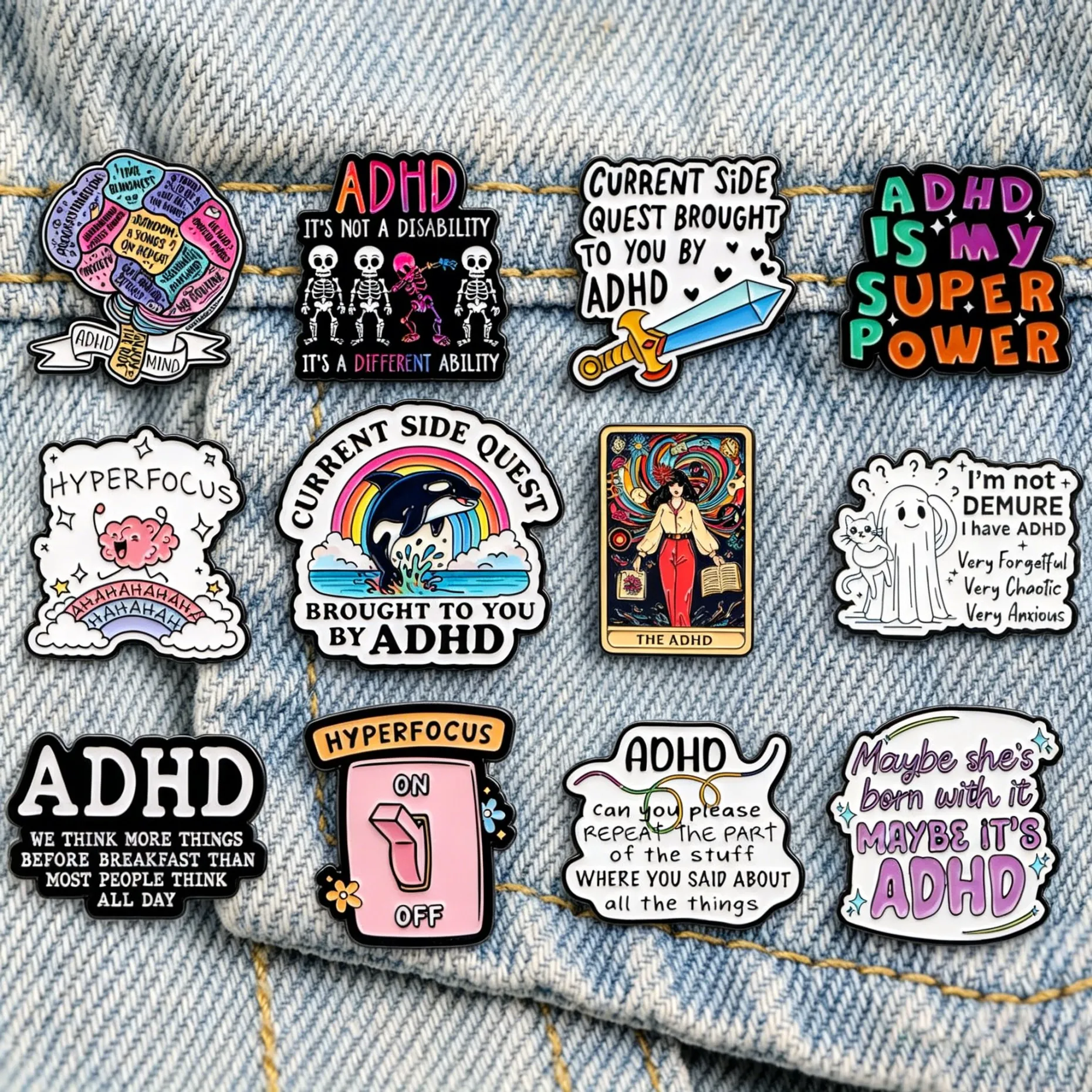 Funny ADHD Enamel Pins Mental Health Brooch Clothing Accessories Creative Jewelry Lapel Pin For Backpack Bag Gift