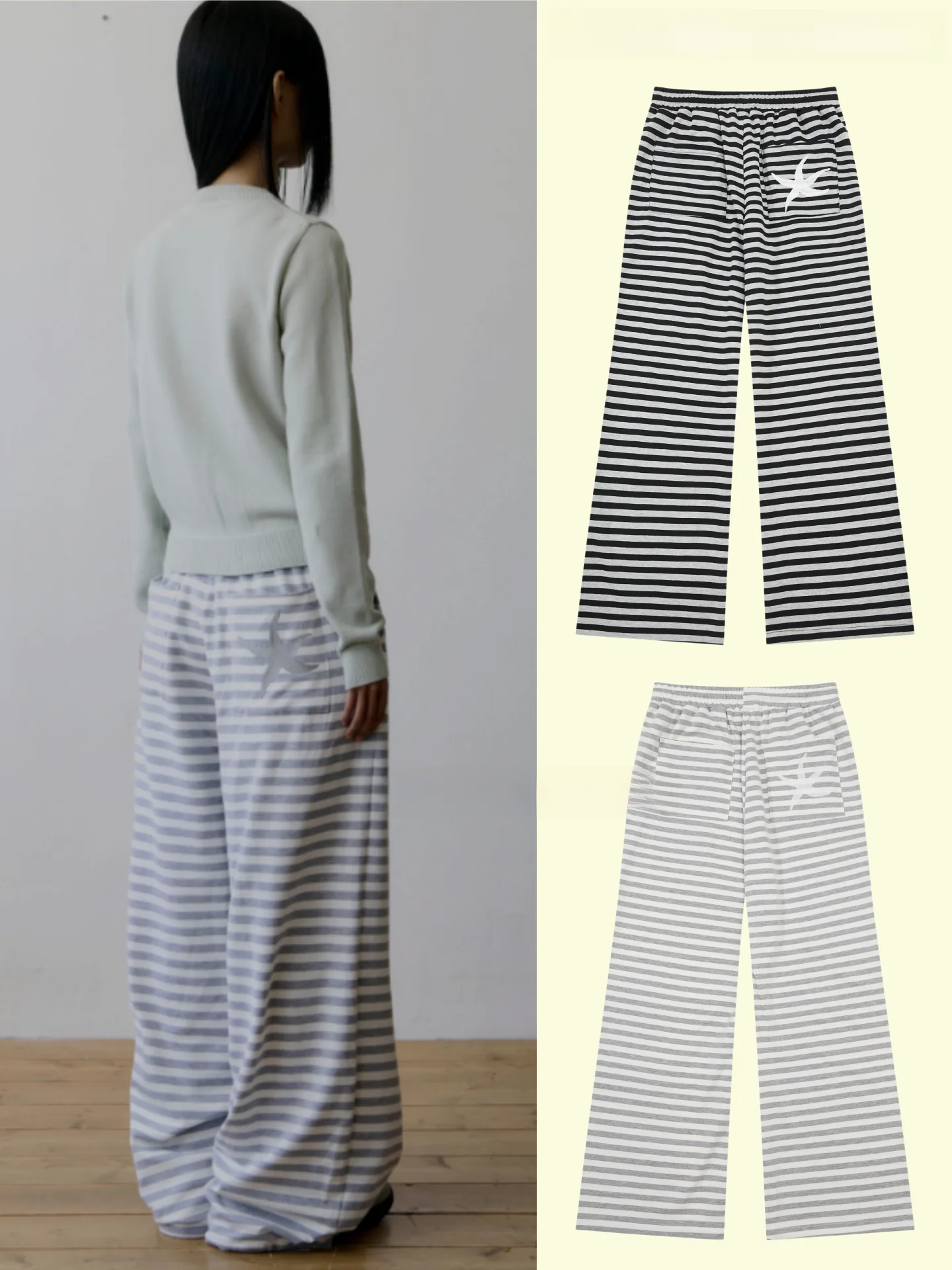 

Женские повседневные брюки из чистого хлопка в полоску со звездами, асимметричные, с высокой талией, свободного кроя, прямые, длинные