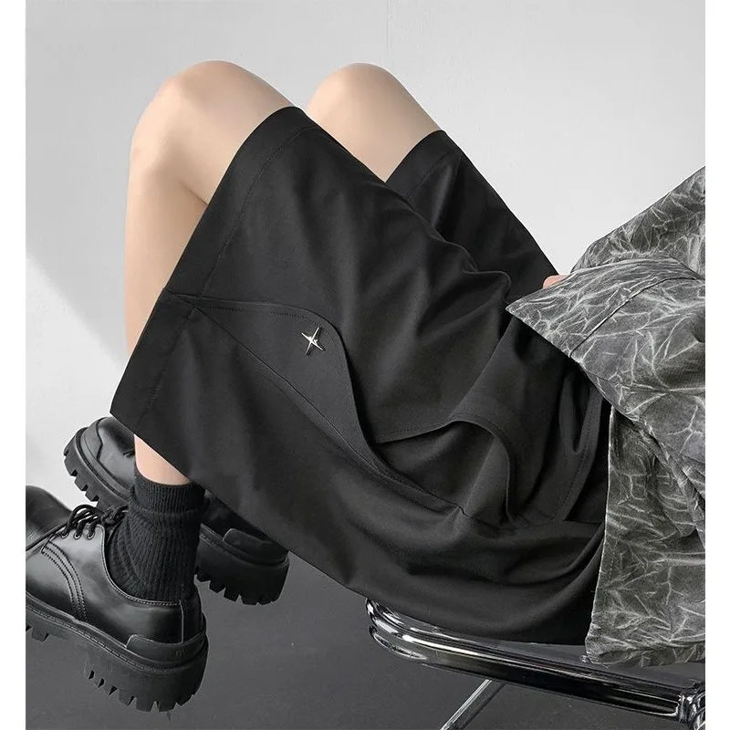 Black suit shorts men trendy fashion loose summer pants Korean retro high street casual mid-length pants simple and high-end y2k