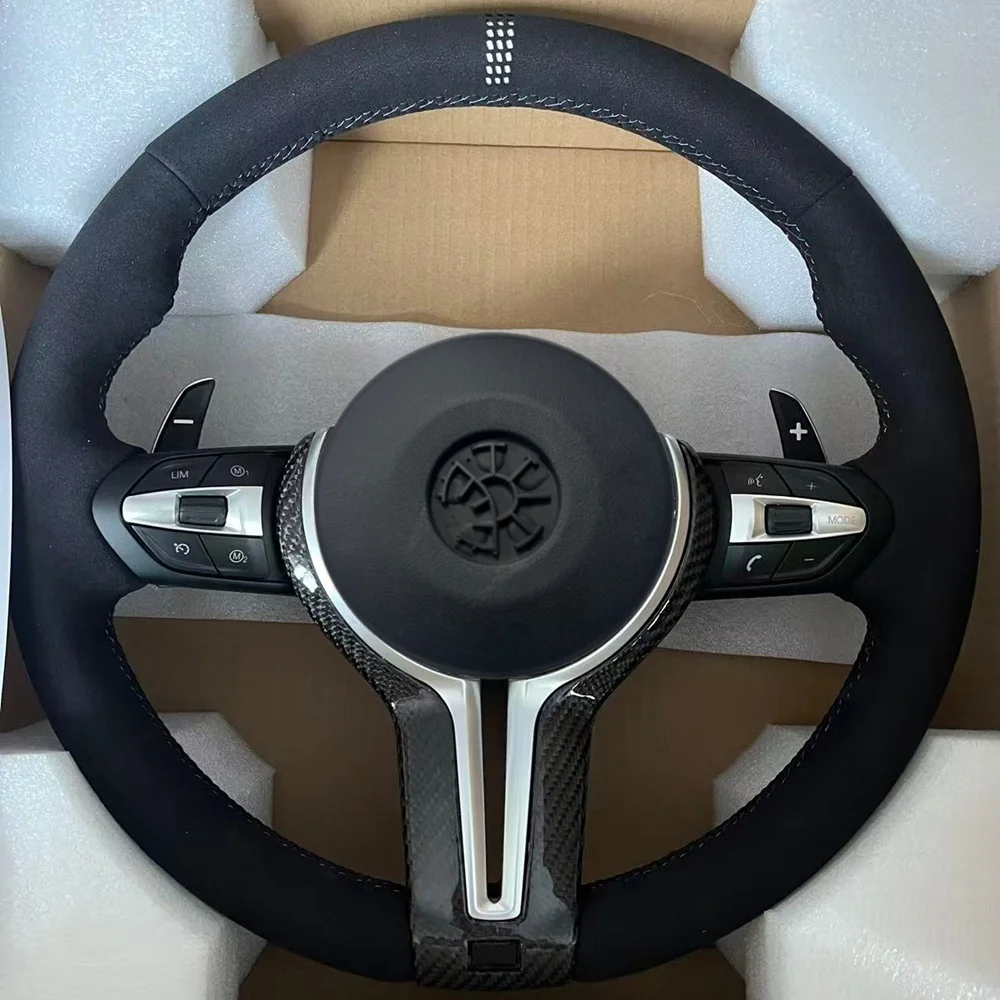 Suede White Center Mark Steering Wheel For BMW F80 M3 M4 F82 F85 F90 X5 F15 E70 E90 F10 F20 F22 F30 F31 M2 F87 M3 Factory Direct