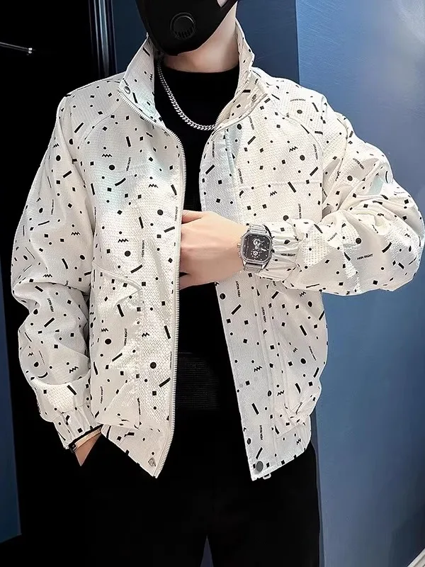 

Мужская повседневная куртка с цветочным узором и воротником-стойкой, весна-осень 2025, новинка, модный бренд, свободный крой, на молнии, с декоративными элементами