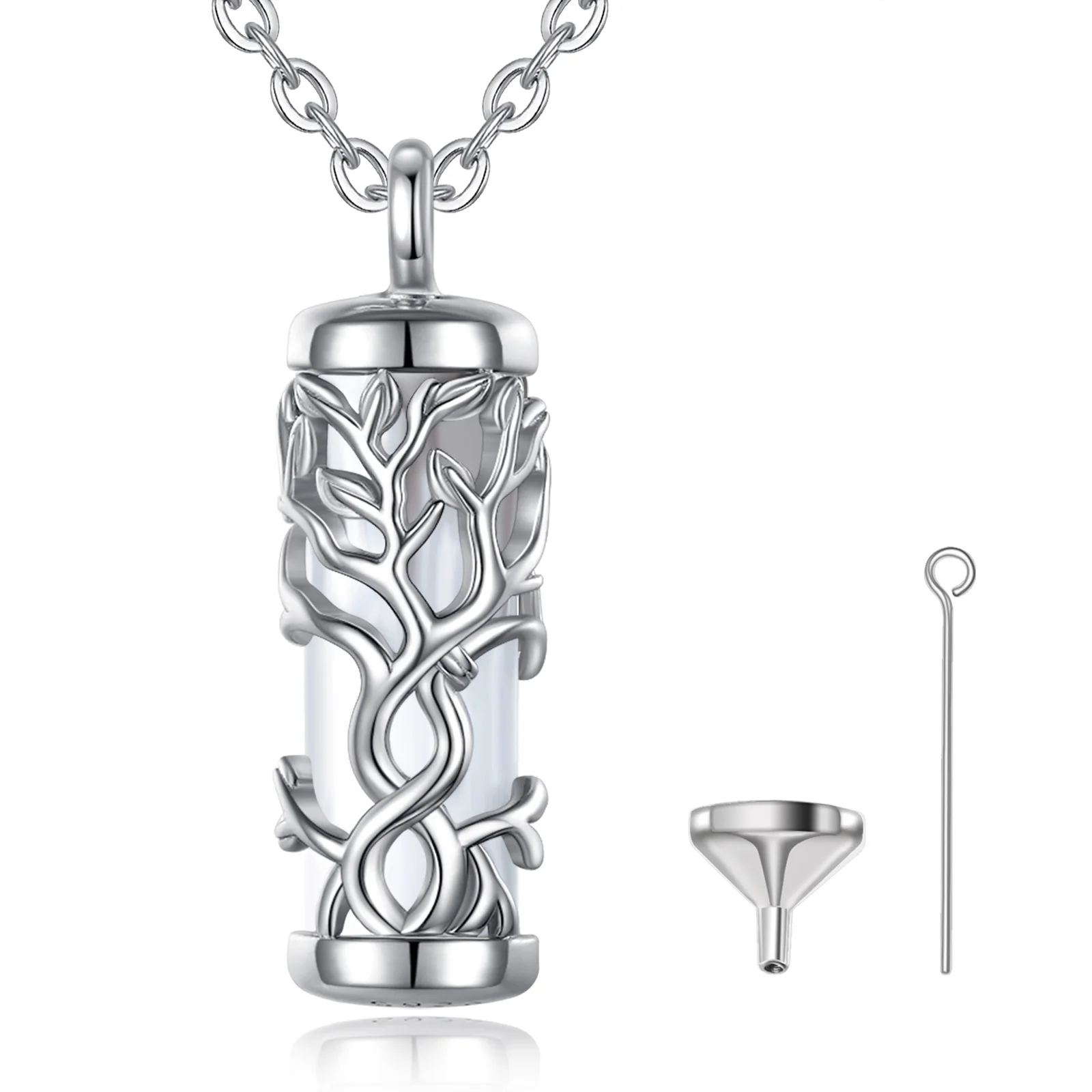 Eudora 925 Sterling Silber Baum des Lebens Asche Urne Medaillon Anhänger Halskette Feine Feuerbestattung Urne Memorial Schmuck Geschenk für Frauen