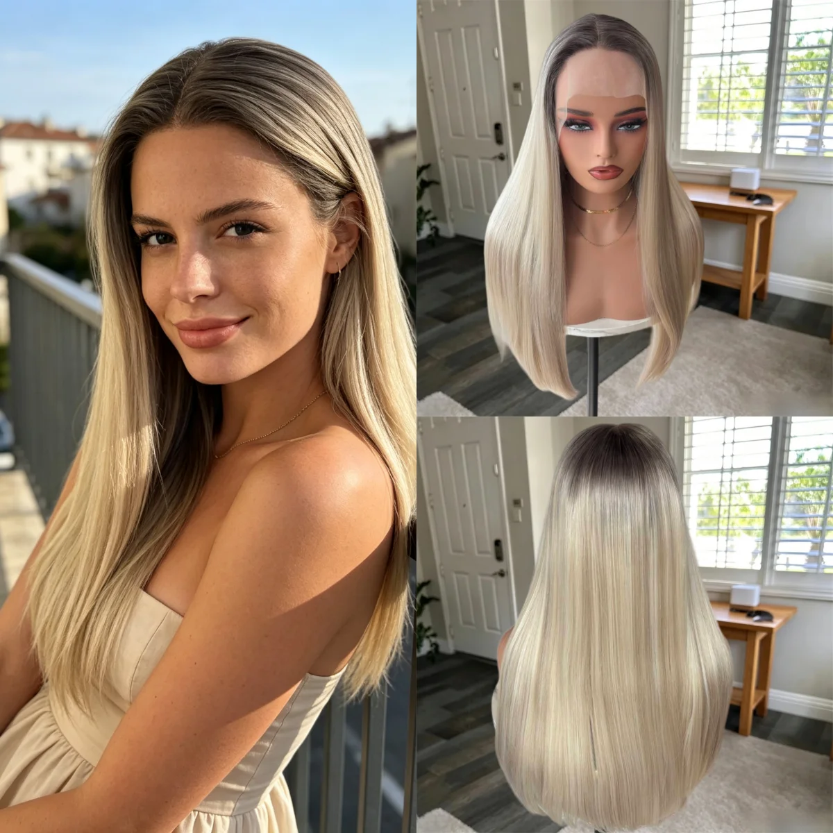 Soft Long Straight Wig New Style Ombre Blonde Synthetic HD Lace Front Wig Heat Resistant Fiber Wig Preplucked Hairline Party Wig