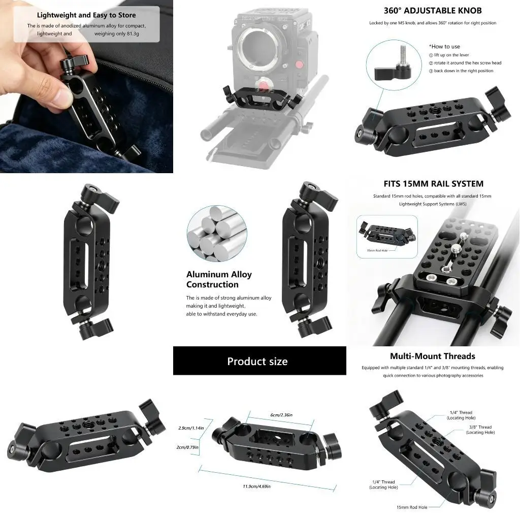 

Aluminum 15mm Double Hole Tube Clamp For DSLR Camera Cage Pipeline Installation Industrial Residential Accessories D2RC