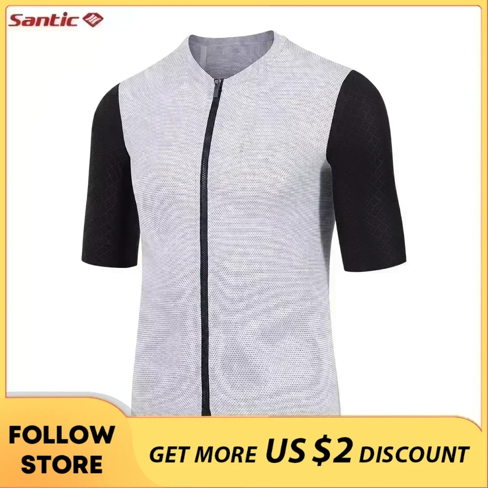 Santic Men\'s Cycling Jersey Summer Short Sleeve Sports Shirts Quick-Dry Breathable Road Bike MTB Bicycle Riding Clothing Tops