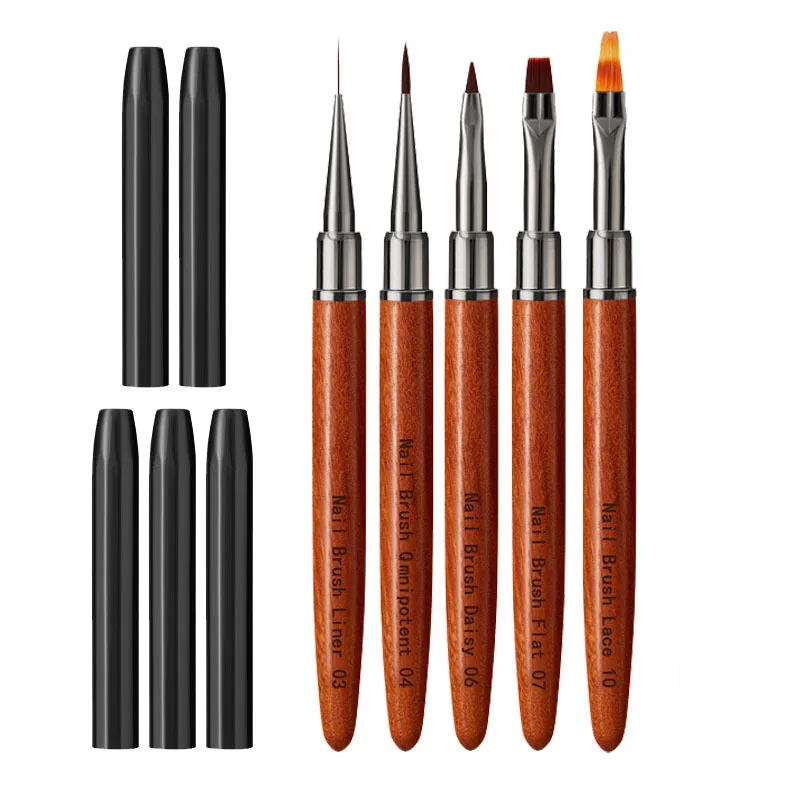 Set di pennelli per nail art con manico in legno di sandalo da 12 pezzi Pennelli di precisione per dettagli, rivestimenti, disegni a strisce di fiori NAB091