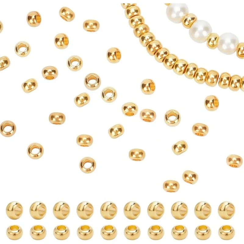 

100 Pcs 6mm Golden Brass Flat Round Spacer Beads for Bracelet Necklace DIY Craft Jewelery Making Golden