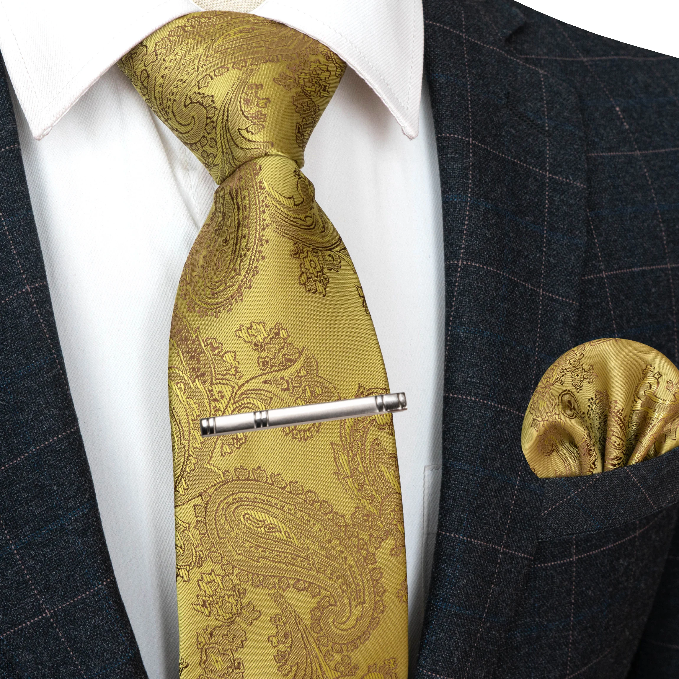 20 Farben Herren Formelle Lila und Rote Paisley Jacquard Krawatte Schal und Krawattenklammer Set Jacquard-Webart Geeignet für Hochzeiten Herren-Geschenk – Detail 16
