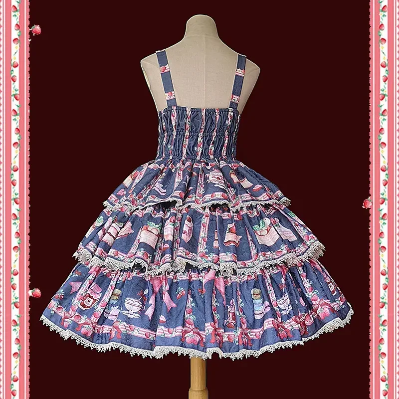 Festa de chá de morango ~ Vestido Lolita JSK em camadas doce da Infanta