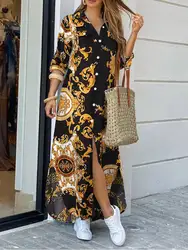 ZANZEA-Vestido camisero con estampado bohemio para mujer, vestido largo informal de manga larga con solapa OL, bata de gran tamaño para fiesta, primavera y otoño, 2023